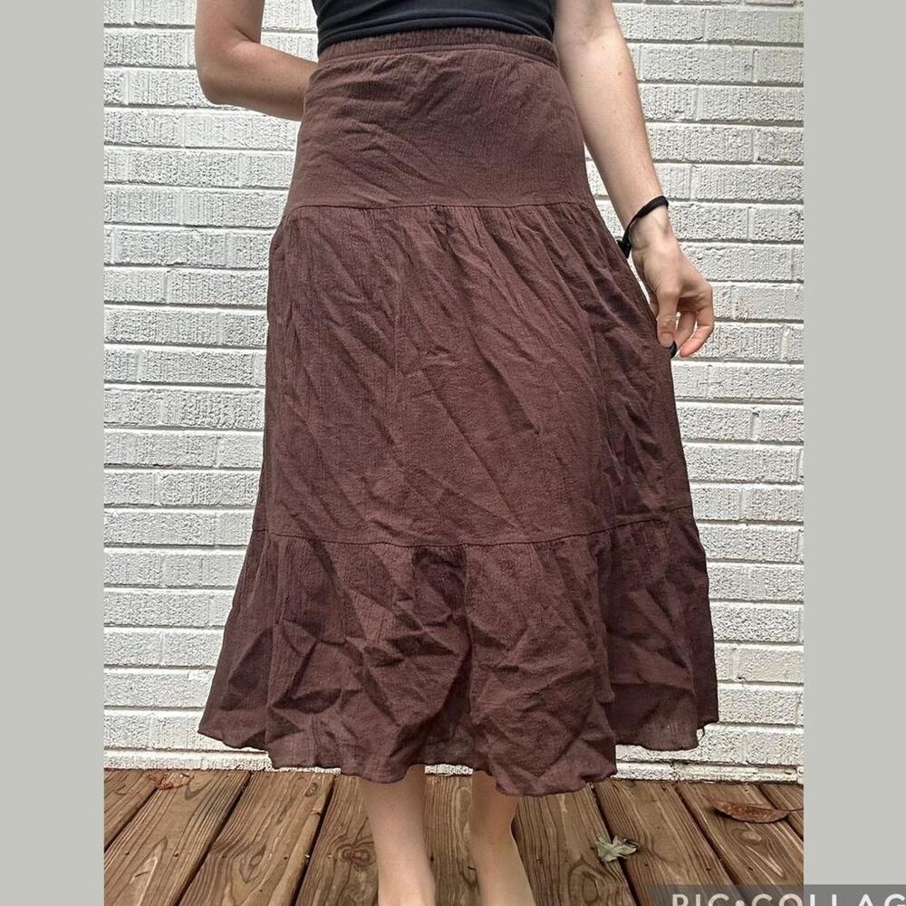 Claudia Richards Vintage 90's Brown Tiered Maxi Skirt